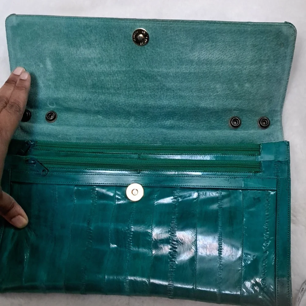 Vintage Teal Eel Leather Clutch Bag - Picture 5 of 7